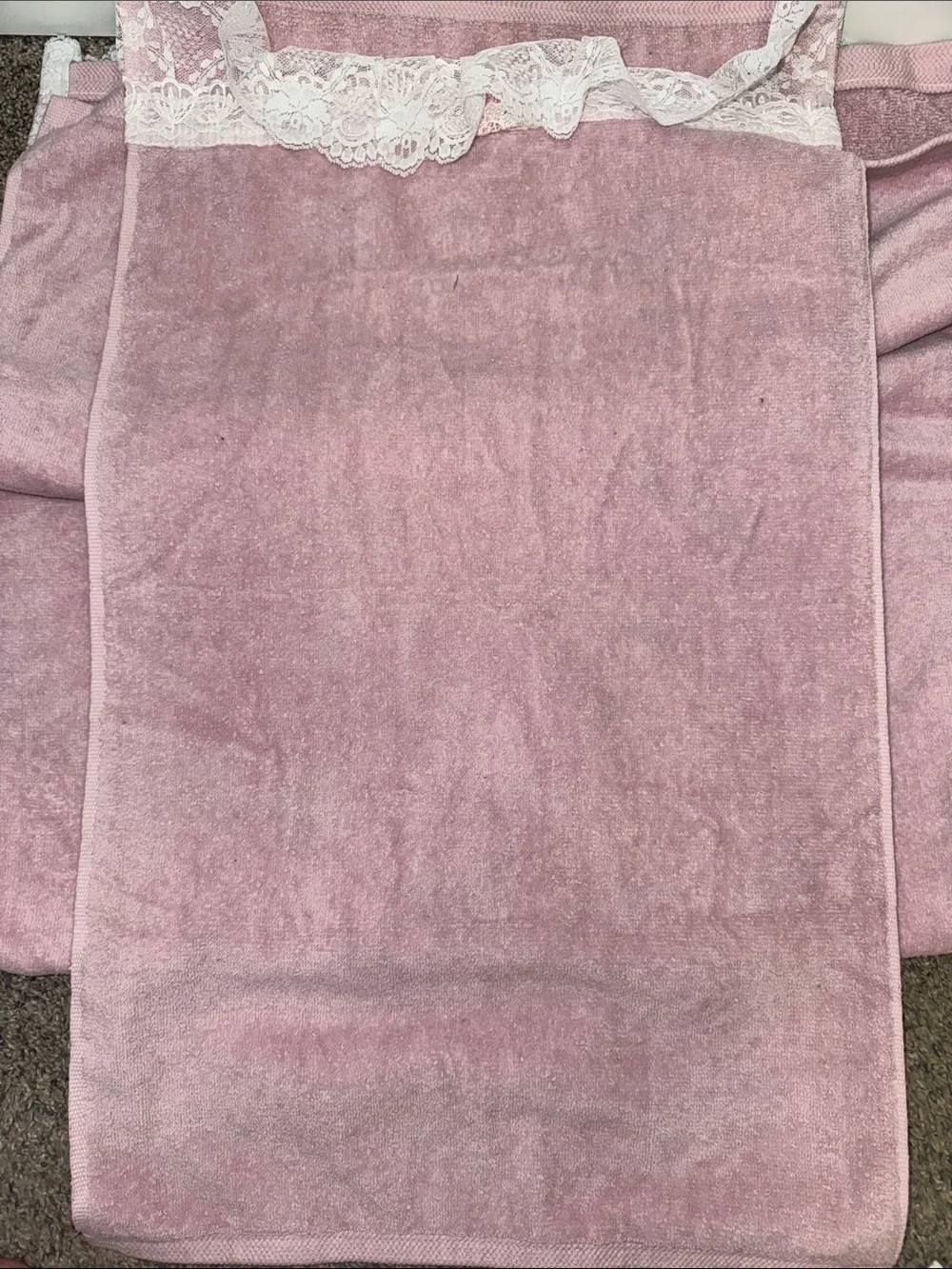 Vintage Made USA Pink Lace Trim Towel Set Coquette girl Girlhoodcore Ms Hunny